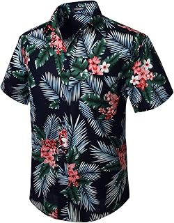 HISDERN Aloha Shirts Hawaiian Funky Short Sleeve Front Pocket Summer Holiday Printed Beach Casual Hawaii Shirt S-2XL