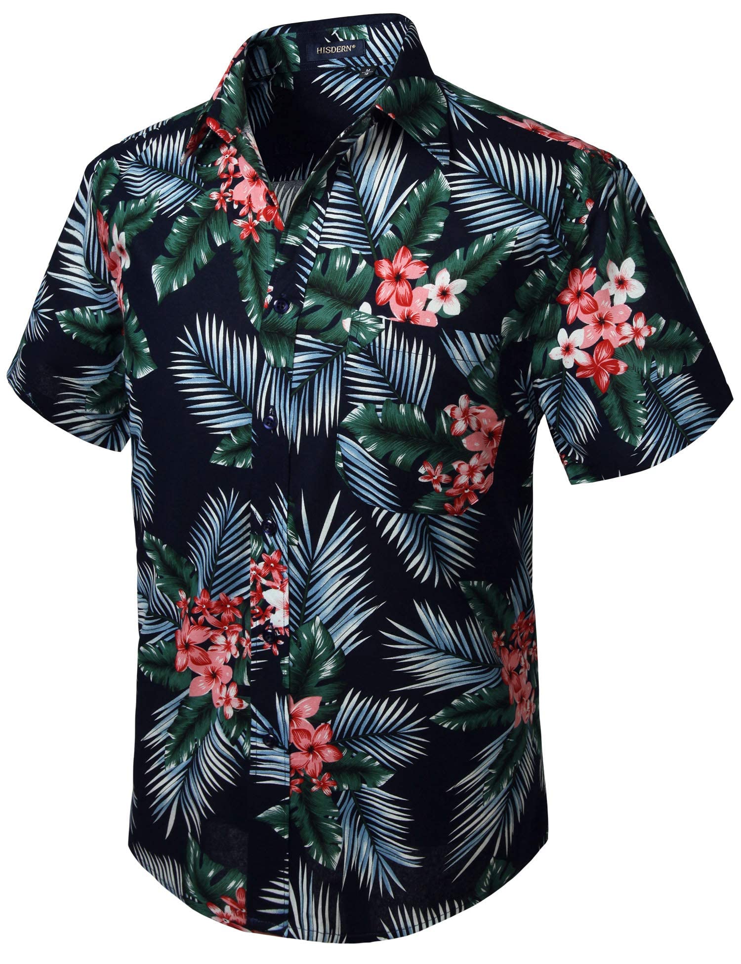 HISDERN Aloha Shirts Hawaiian Funky Short Sleeve Front Pocket Summer Holiday Pri