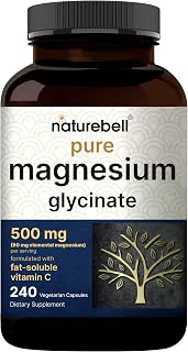 NatureBell Pure Magnesium Glycinate 500mg Per Serving, 240 Veggie Capsules | 100% Chelated & Purified Magnesium Supplement for Women & Men. 3rd Party Tested, Vegan Friendly, Non-GMO, Filler Free.