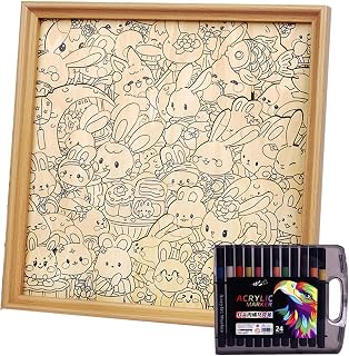 Wooden Animal Painting Puzzle Photo Frame, 24 Colors | Comprehensive Painting Puzzle Photo Frame Set for Creative Expression Birthday Holiday Gift