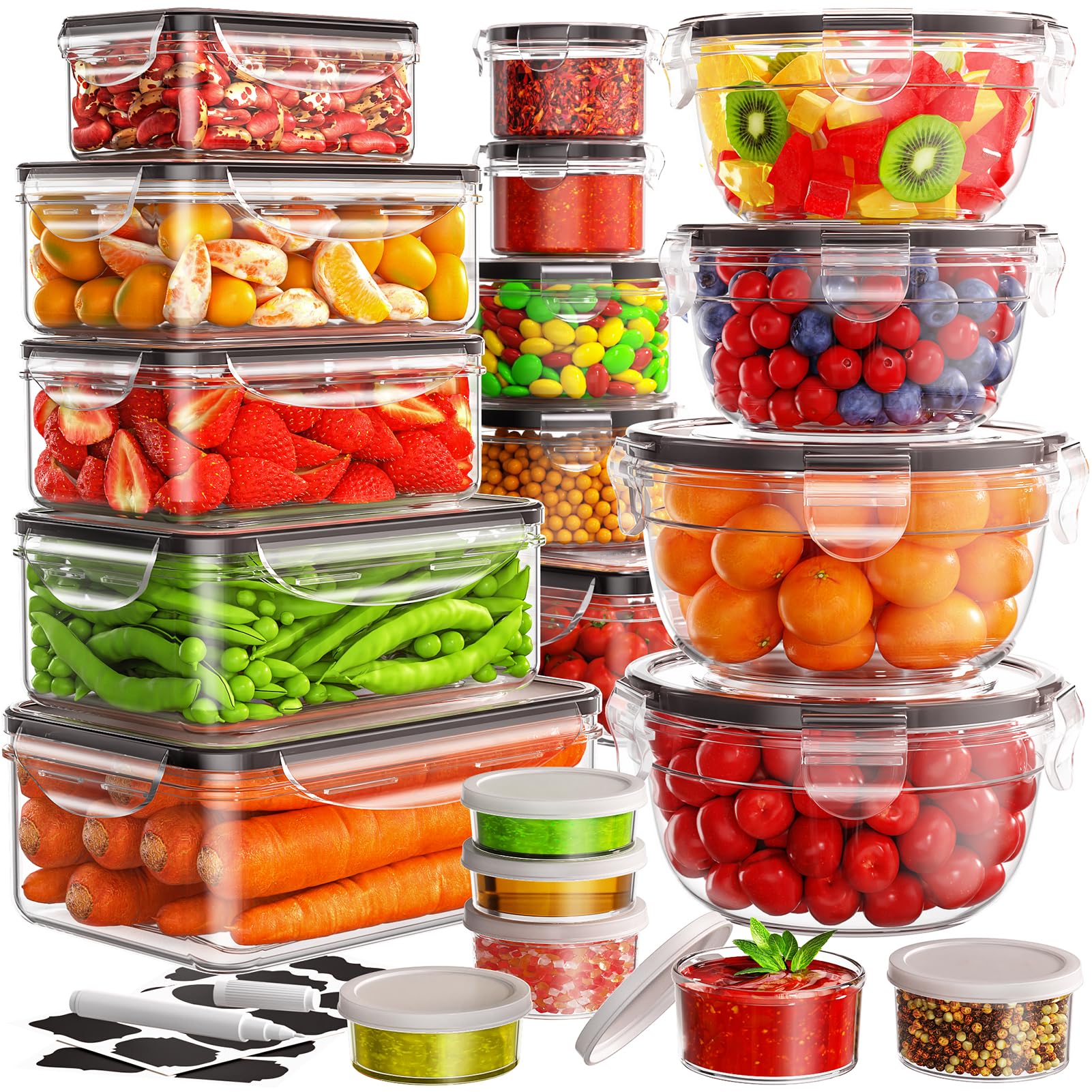 JSCARES 40 PCS Food Storage Containers with Lids Airtight (20 Lids &20 Container