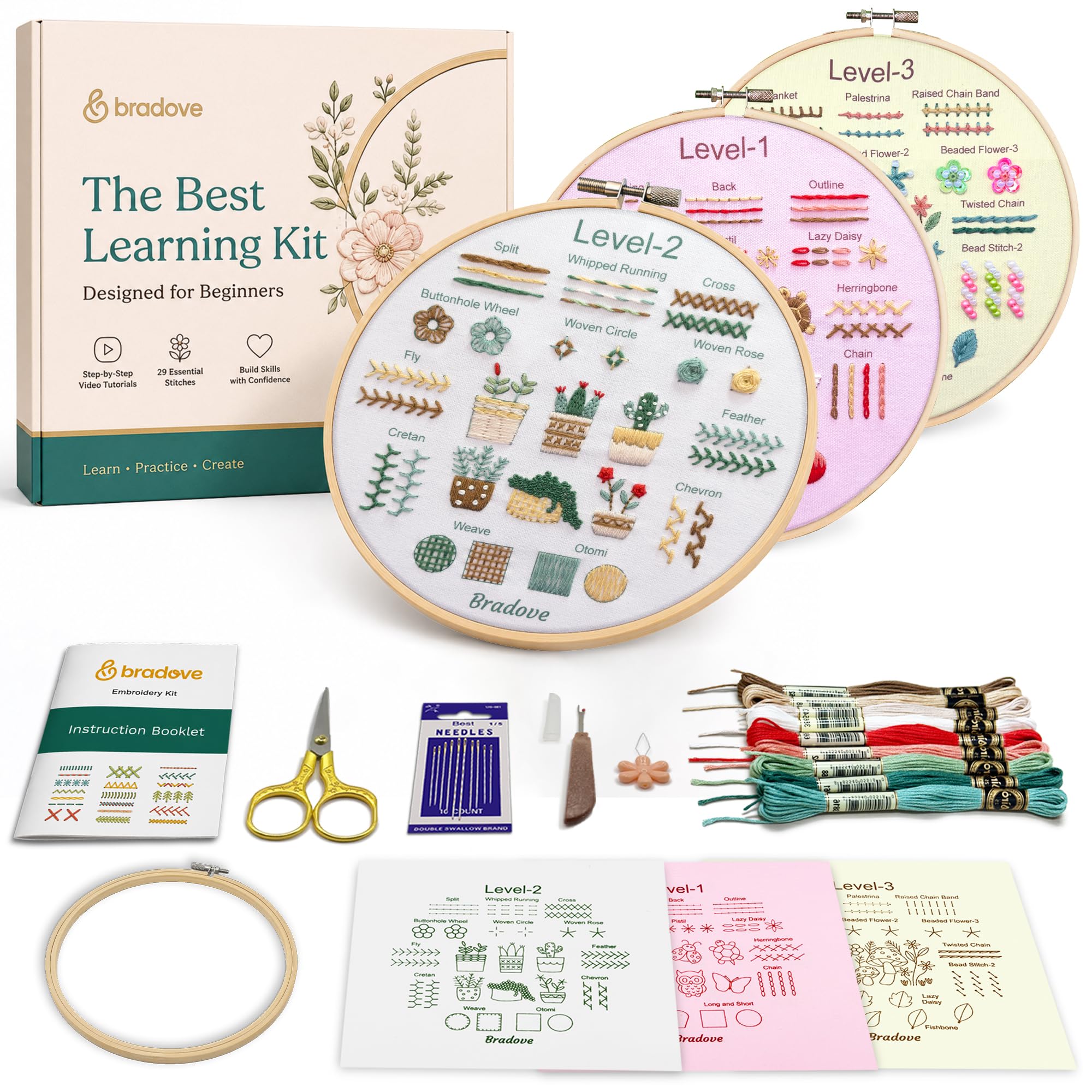 Bradove Beginner Embroidery Kit for Adults and Kids | Hand Embroidery Kit for Be