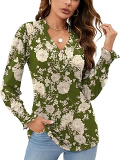 Rapbin Women V Neck Blouses Long Sleeve Button Down Long Sleeve Blouses Autumn Tops 2025 Ruffle Cuffs Elegant Casual T Shirts