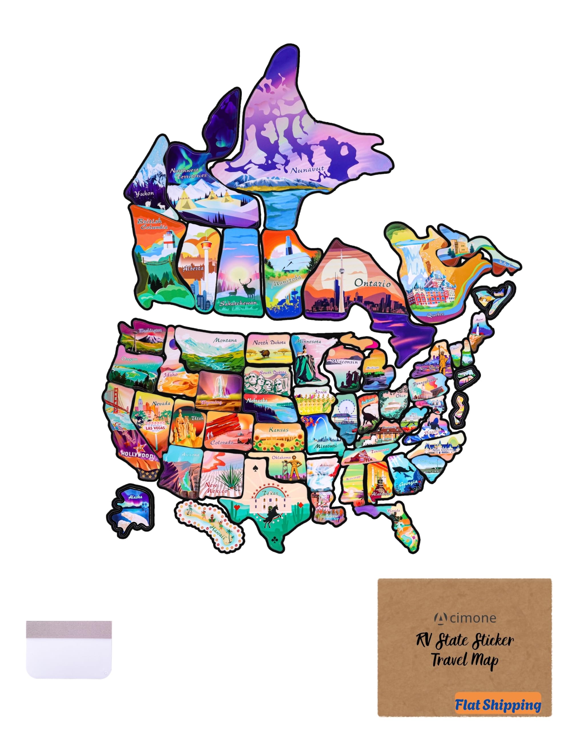 RV State Travel Map Sticker of USA & Canada 11 ⅘“ x 15 ¾” | Visited States & Pro