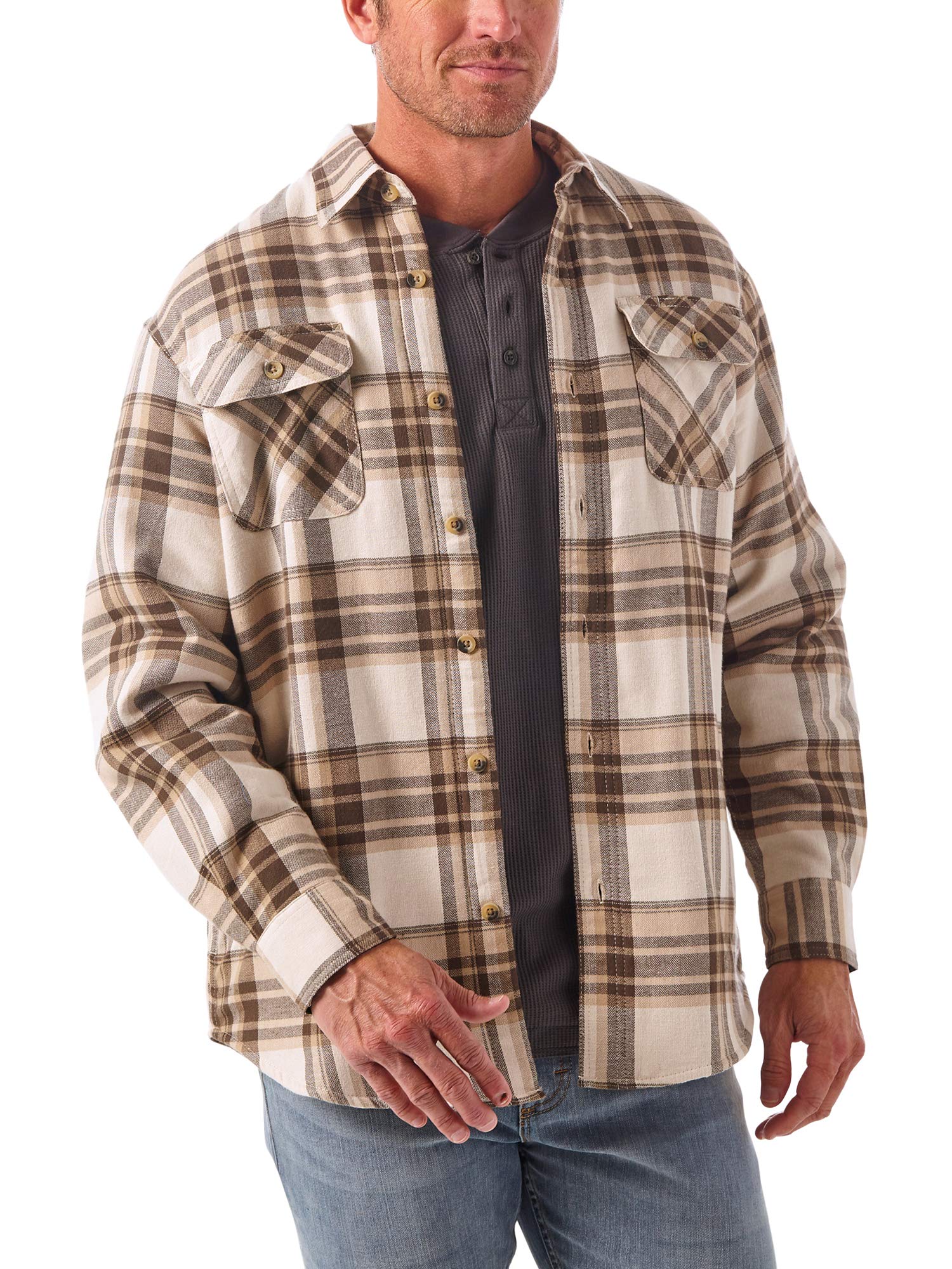 Wrangler Authentics Long Sleeve Sherpa Lined Shirt Jacket Button Down Shirt Men