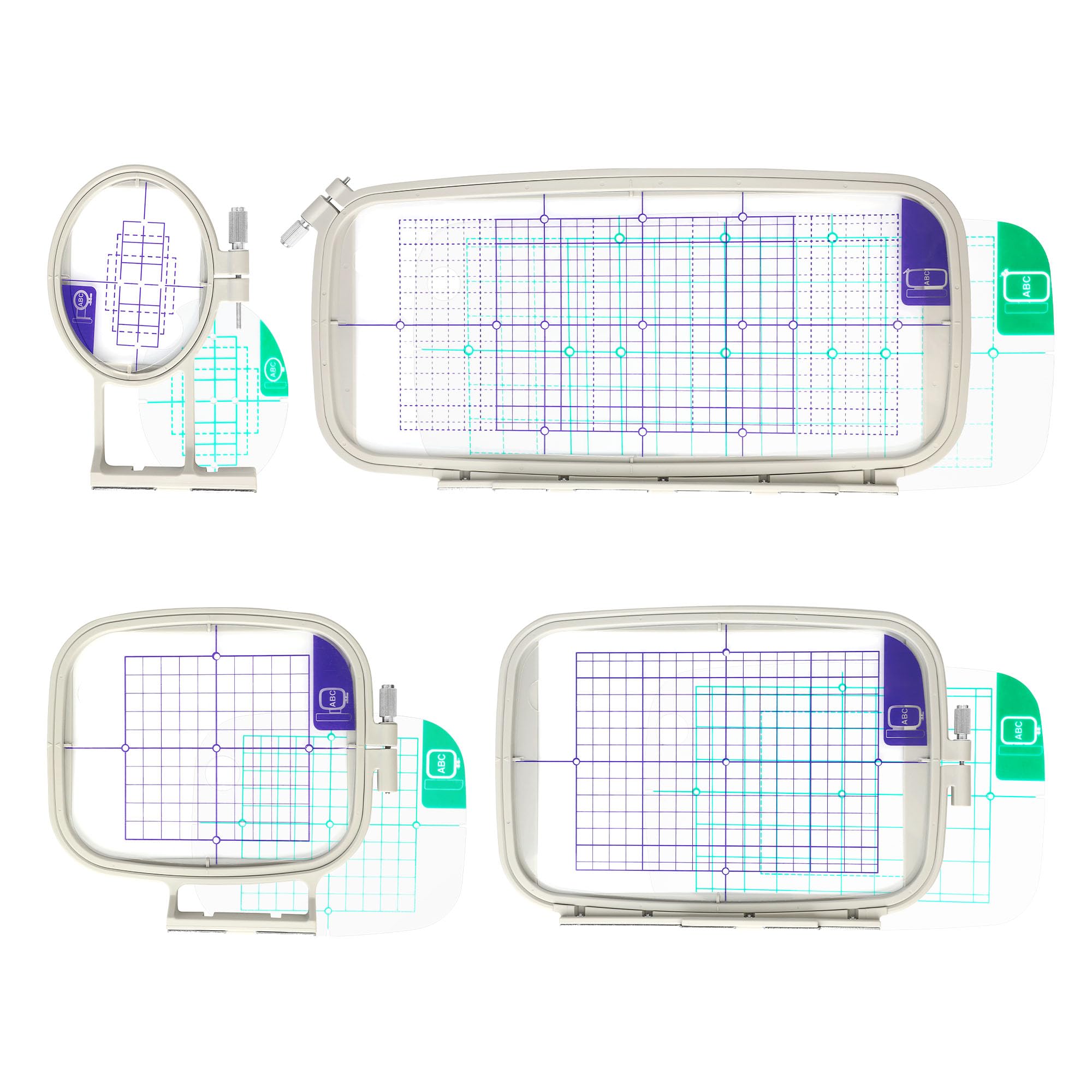 Sew Tech 4pcs Embroidery Hoop for Brother, 1x2.5 4x4 5x7 5x12in Frame Set | Fits