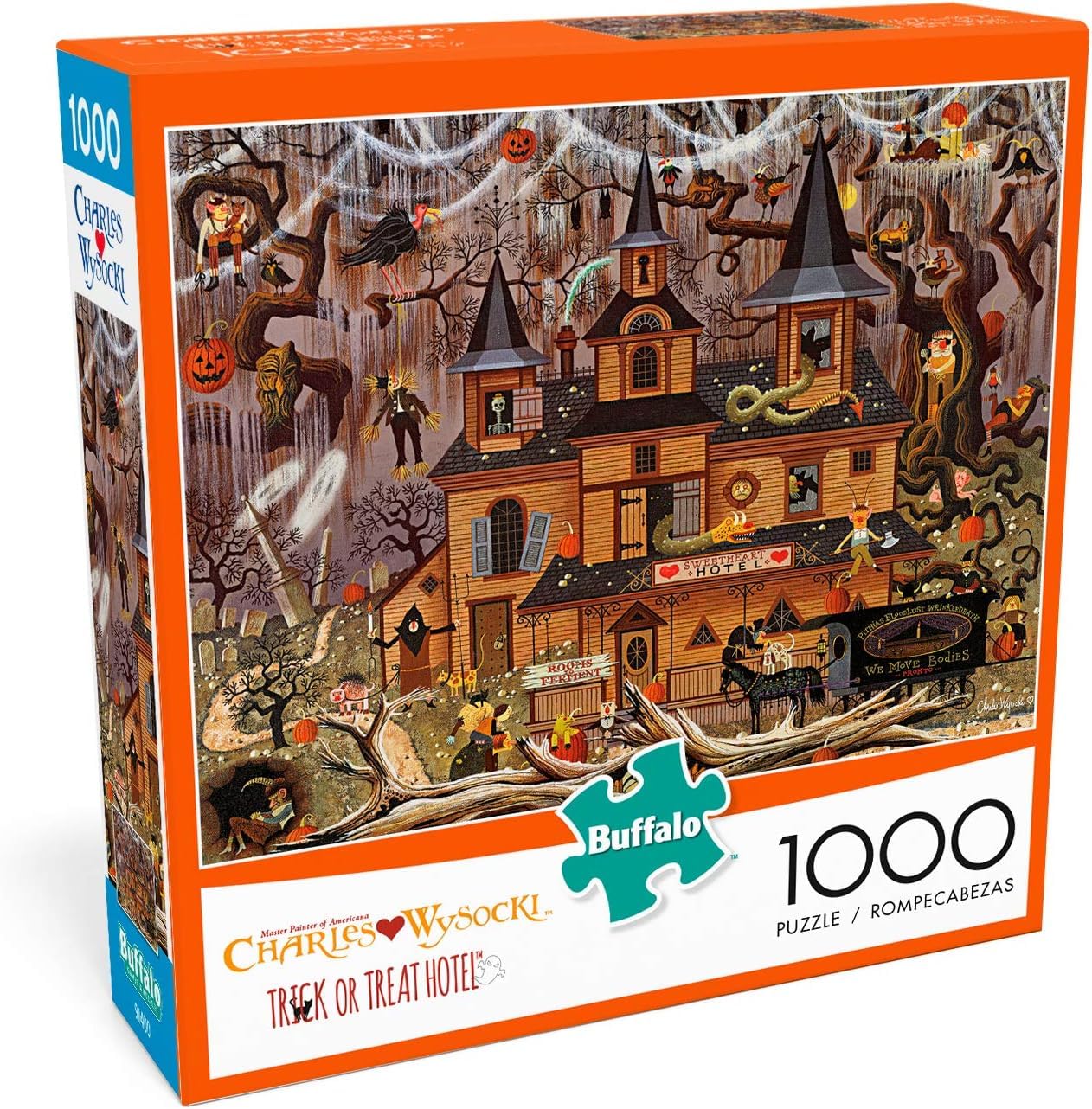 Buffalo Games Charles Wysocki 1000 Piece Puzzles, Trick or Treat Hotel | Full-Co