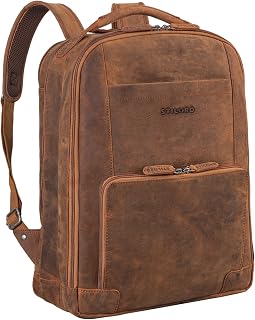 STILORD "Harlow" XL Leather Backpack for Men | Vintage Laptop Backpack for 15-17 Inch | Large Work Backpack with Compartments | Trolley Attachable | Genuine Leather Colour:tan - Dark Brown