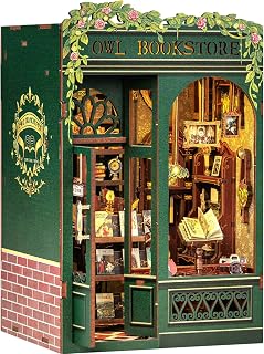 Fsolis Book Nook Kit, DIY Miniature House Kit for Adults Tiny House Mini Bookshelf Diorama Building Kit 3D Wooden Puzzle for Adults Bookish Gifts for Women Book Lovers Readers (OWL Bookstore)