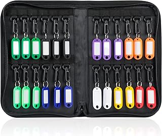 Uniclife 24-Hook Portable Key Organizer, Zippered Key Case for Offices | Waterproof and Fireproof Key Binder with 24 Key Tags Black Key Storage Book for Real Estate Agencies and Rental Management