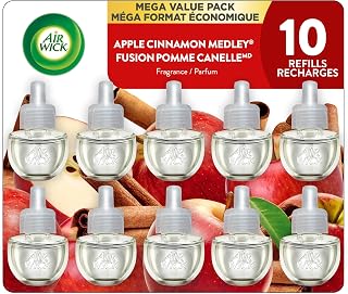 Air Wick Plug In Scented Oil Air Freshener Refills for Home – Infused with Essential Oils – 10 Count – Apple Cinnamon Scent – Mega Value Pack