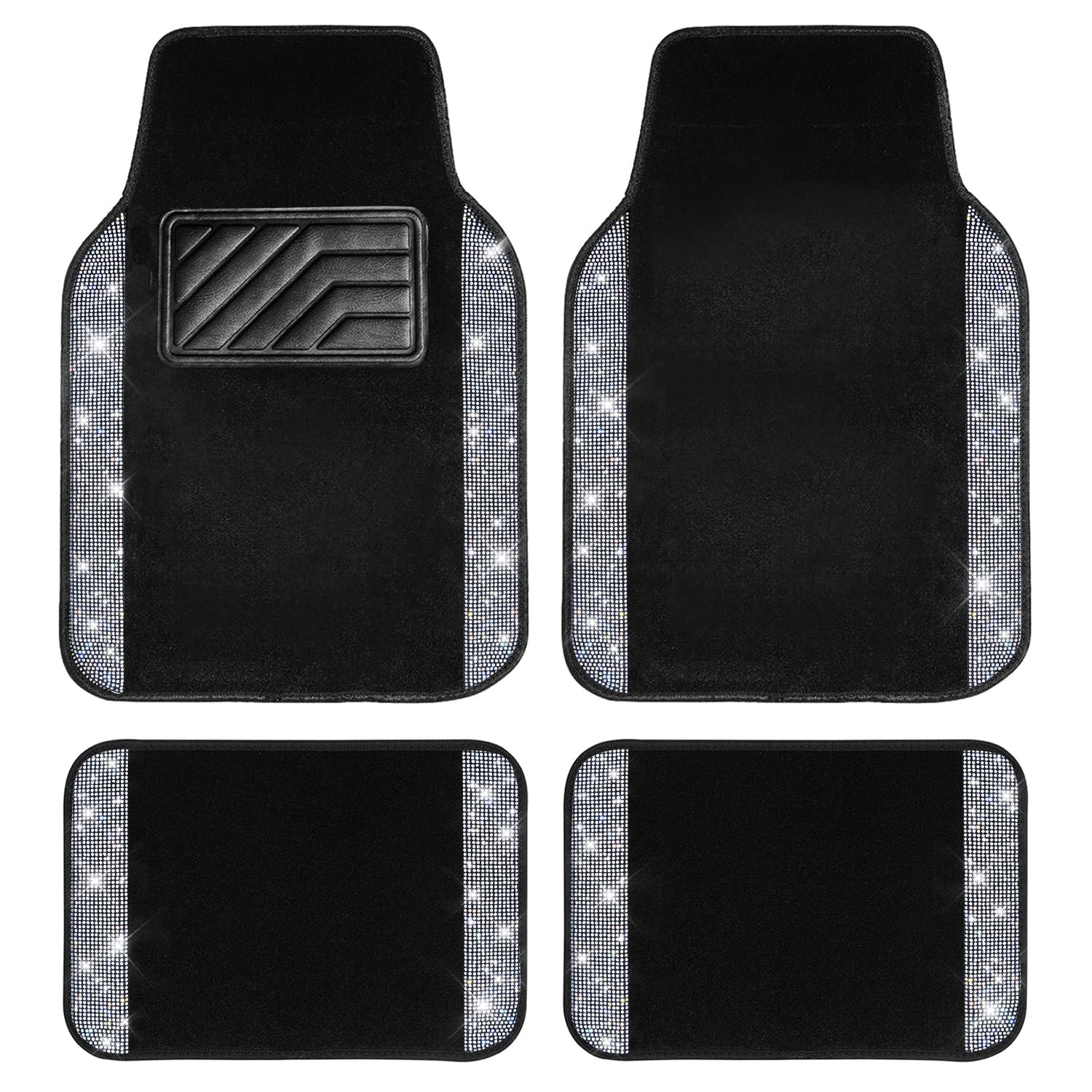 CAR PASS Bling Diamond Car Floor Mats, Shining Rhinestone Carpet Sparkly Glitter