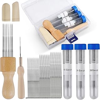 Phinus Needle Felting Ket, Needle Felting Supplies with 30pcs 3 Sizes Wool Felting Needles, Wooden Handle, Fingercots, Storage Box, Felting Needle Tools for Beginner & Professional DIY Felting Crafts