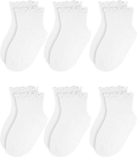 Sooneeya Girls Ruffle Socks Non-Slip Ankle Socks with Grips | Baby, Toddler, Indoor, Soft, Cotton, Frilly
