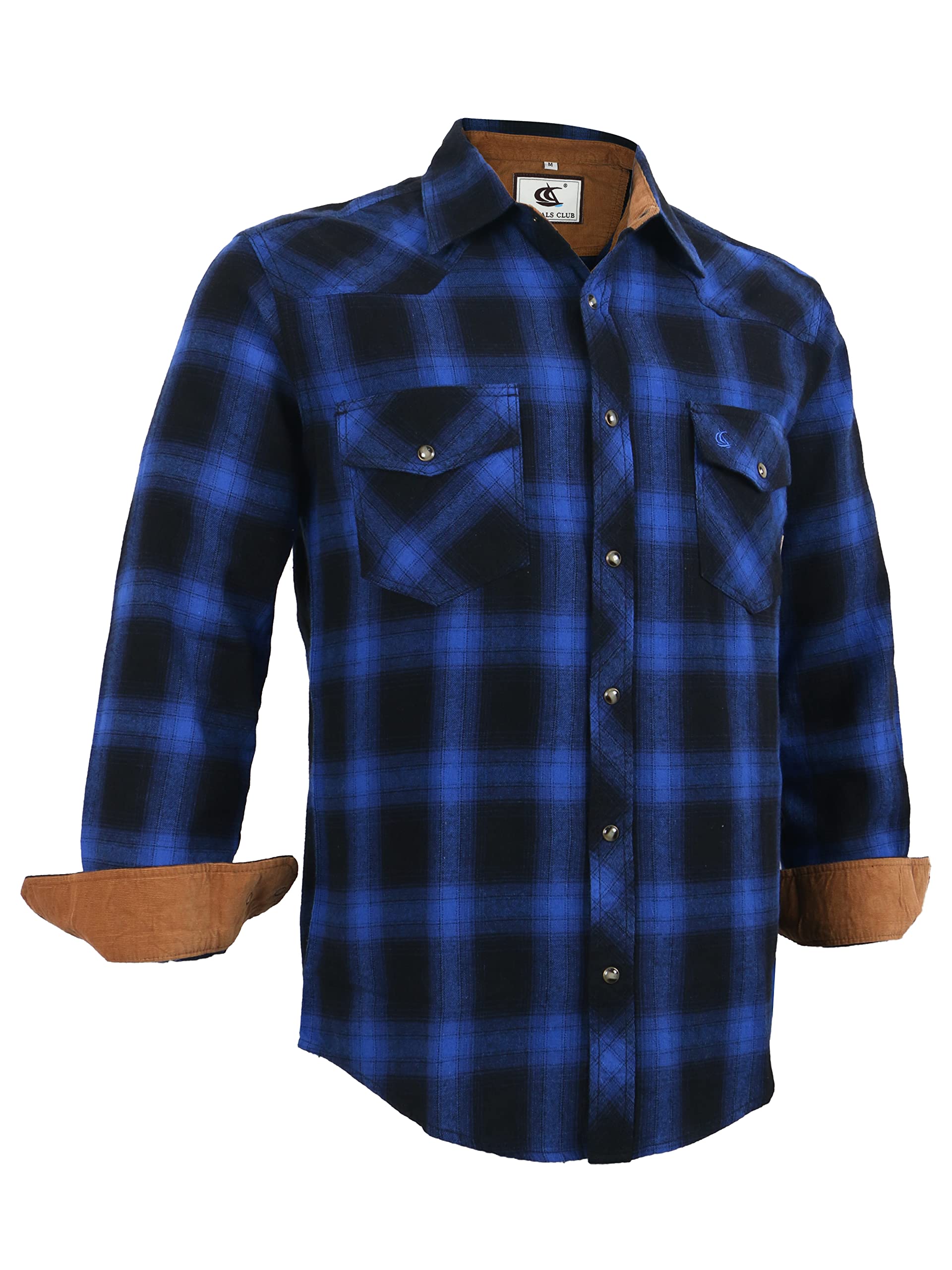 Coevals Club Mens Flannel Shirts Corduroy Lined Western Snap Button Up Cotton Re