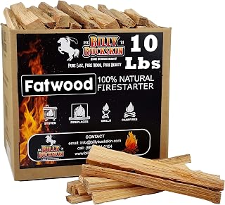 Billy Buckskin 10lb Fatwood Fire Starter Sticks, 100% Natural Firestarter | Lights when wet, For Campfires, Firepit, Fireplaces, BBQ & Wood Stoves, Easy Ignition with Just 2 Sticks, Camping Essentials