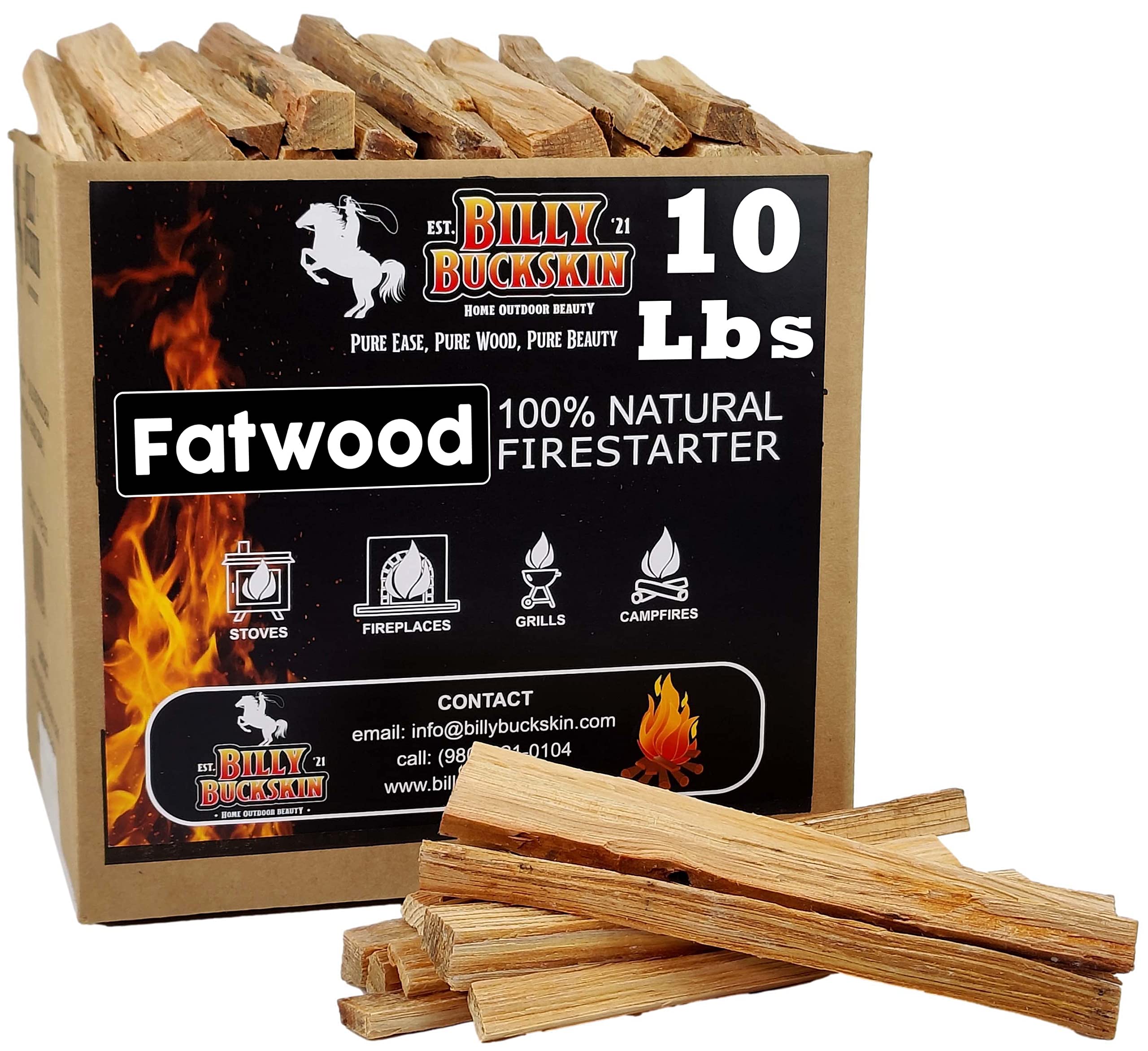 Billy Buckskin 10lb Fatwood Fire Starter Sticks, 100% Natural Firestarter | Ligh