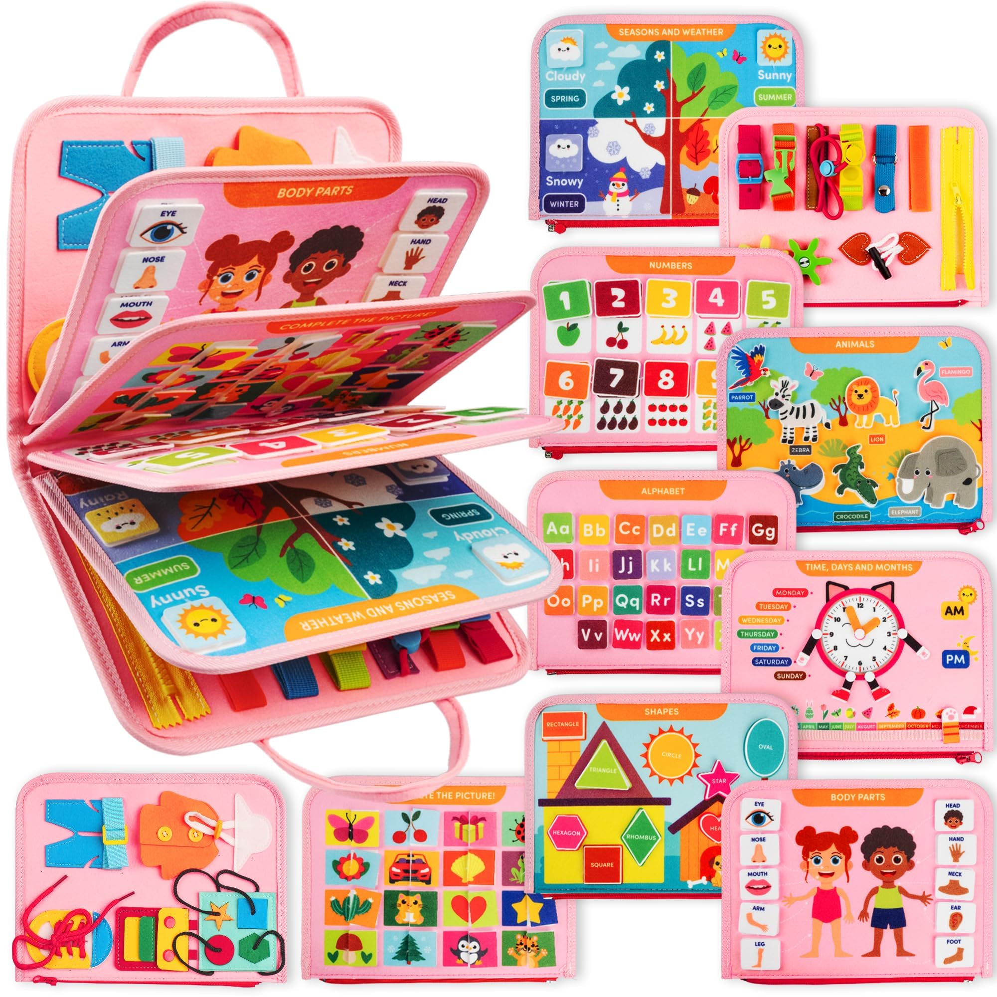 Clever Fox Play Busy Book, Montessori Toy for Kids 2-3 Year Old, Pink | Sensory 