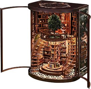 Kaayeewood Book Nook Kit, 3D Wooden Puzzles for Adults(Wisdom Rings) | DIY Miniature House Kit for Adults, Booknook with LED Light, Gifts for Family, Friends and Book Lovers, Bookshelf Decor