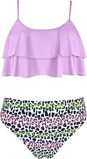 SHEKINI Adjustable Two Piece Swimsuit for Girls Irregular Print Ruffle Bikini Top Triangle Bikini Bottom Bikini Set