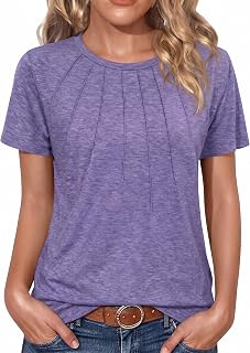 Gyabnw Women's Summer Short Sleeve Round Neck Pleated T-Shirt