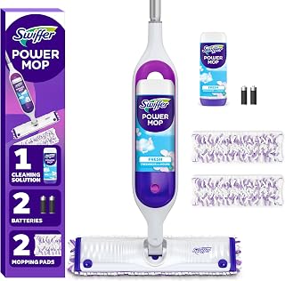 Swiffer PowerMop Multi-Surface Mop Kit for Floor Cleaning, Fresh Scent, Mopping Kit Includes PowerMop, 2 Mopping Pad Refills, 1 Floor Cleaning Solution with Fresh Scent and 2 Batteries