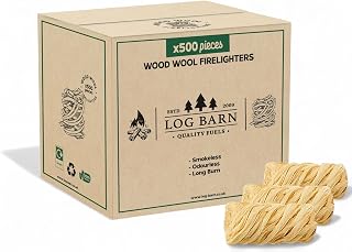 Log Barn Wood Wool Firelighters Box of 500. Fire Lighters for Wood Burners | Pizza ovens, open fires, chimineas & stoves; lights fast, easy, odourless eco starters give clean, reliable ignition