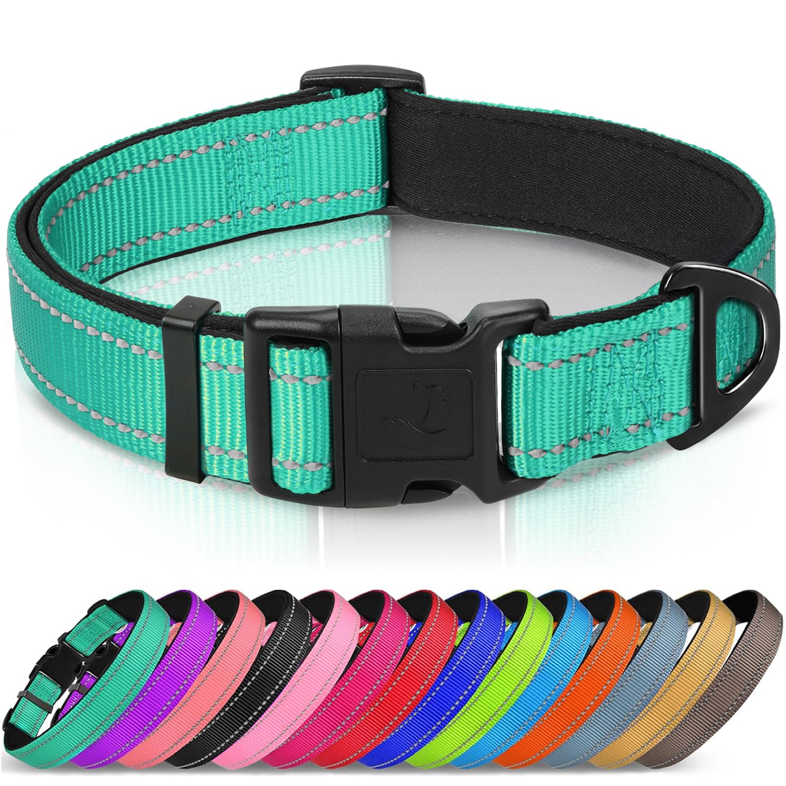 Joytale Reflective Dog Collar, Adjustable Neoprene Padded, Teal L | Breathable N