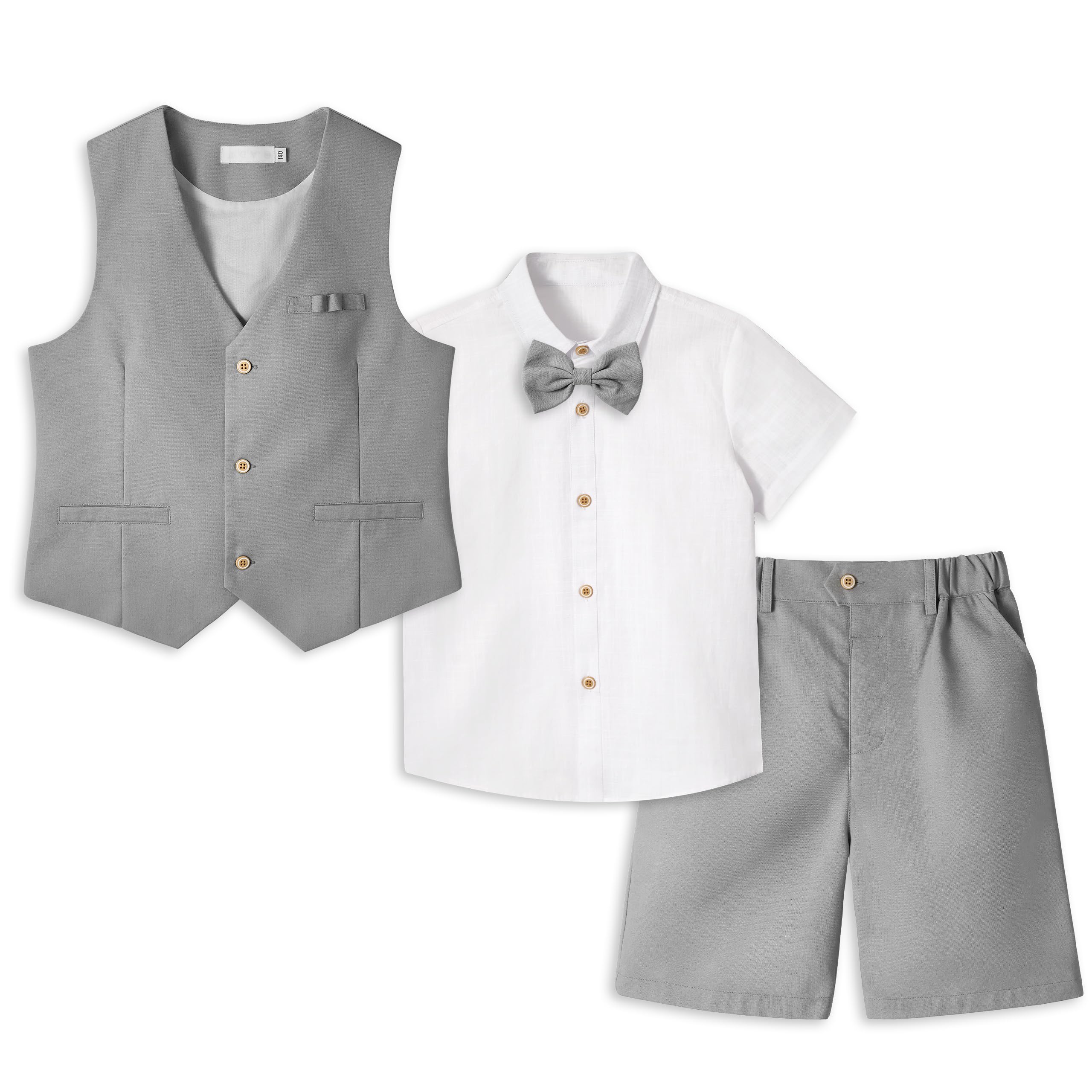 LOLANTA 4PCS Summer Wedding Suit for Children, Set of Vest and Shorts Linen for 