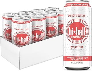 Hiball Clean Energy Drink - Grapefruit - Zero Sugar, Zero Calorie Sparkling Water with 160mg Organic Caffeine, 50mg Organic Ginseng, 50mg Organic Guarana and B Vitamins - 16 fl oz (8-Pack)