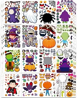 Aowplc 48 Halloween Make-a-Face Sticker Sheets for Kids, 16 Designs