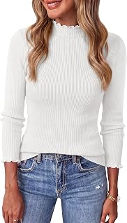 BTFBM Womens Fall Sweaters Trendy Lightweight Ruffle Mock Neck Tops