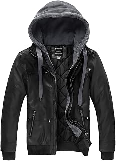 wantdo Giacca da uomo in finta pelle con cappuccio rimovibile giacca da moto casual caldo cappotto invernale