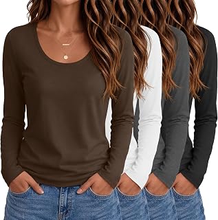 Oakgarden 4 Pack Women Long Sleeve Shirts Scoop Neck Casual Tops