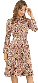Allegra K Women's Tie Neck Chiffon Long Sleeve Vintage Floral Dress with Belt US Size Small Color Yellow