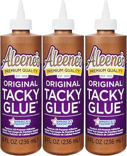 Aleene's Original Tacky Glue, All-Purpose Craft Adhesive, 8 fl oz, 3-Pack | 3 Bottles, Thick Tacky Formula, Strong Permanent Hold, Dries Clear, Works On Felt, Foam, Wood, Metal, Paper And More