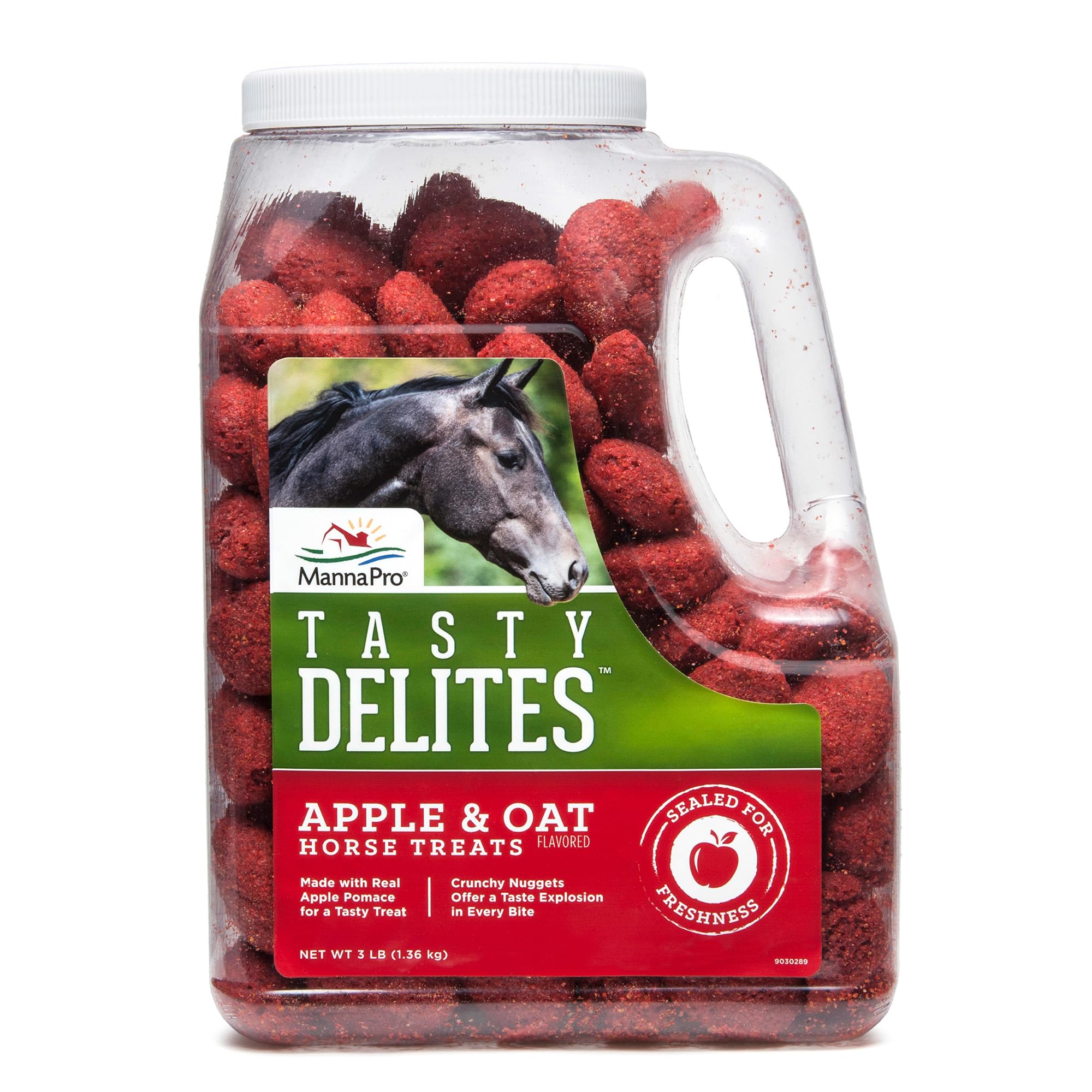 Manna Pro Tasty Delights Horse Treats, Apple & Oat Flavor, 3 lb Tub | Bite-Size 