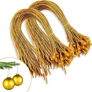 Christmas Tree Ornament String Hanger Precut Ribbon Hook with Snap Fastener | 200pcs, gold, easy to use