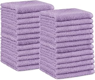 Amazon Basics face Towels for Bathroom, 100% Cotton Extra Absorbent washcloth, Fast Drying - Salon Towel - 144 Pack Lavender (12 x 12 inches)