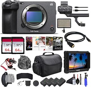 Sony FX3 / FX3A Full-Frame Cinema Camera Bundle | For Professional Video Production + 2x 64GB Memory Cards + Monitor + LED Light + 3x NP-FZ100 Batteries + Card Reader