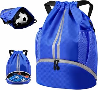 BROTOU Unisex Drawstring Backpack, Waterproof Oxford Gym Bag, Large PE Pack, Durable Sports Ball Bag with Shoe Bag, Students School Backpack