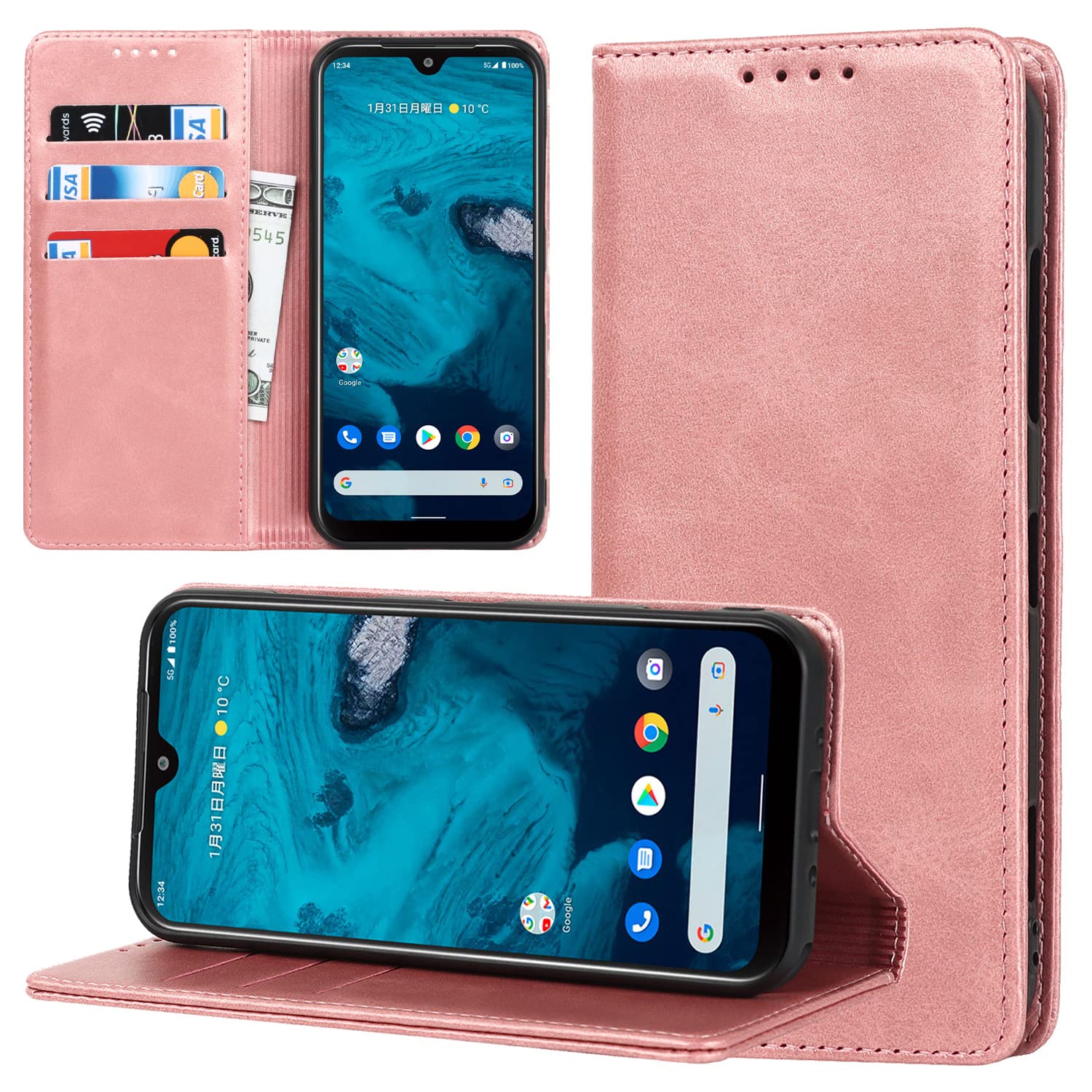 【Hamany】 対応 Xperia xz1 ケース 手帳型 エクスペリアxz1 ケース カード収納 -ファッションローズゴールド