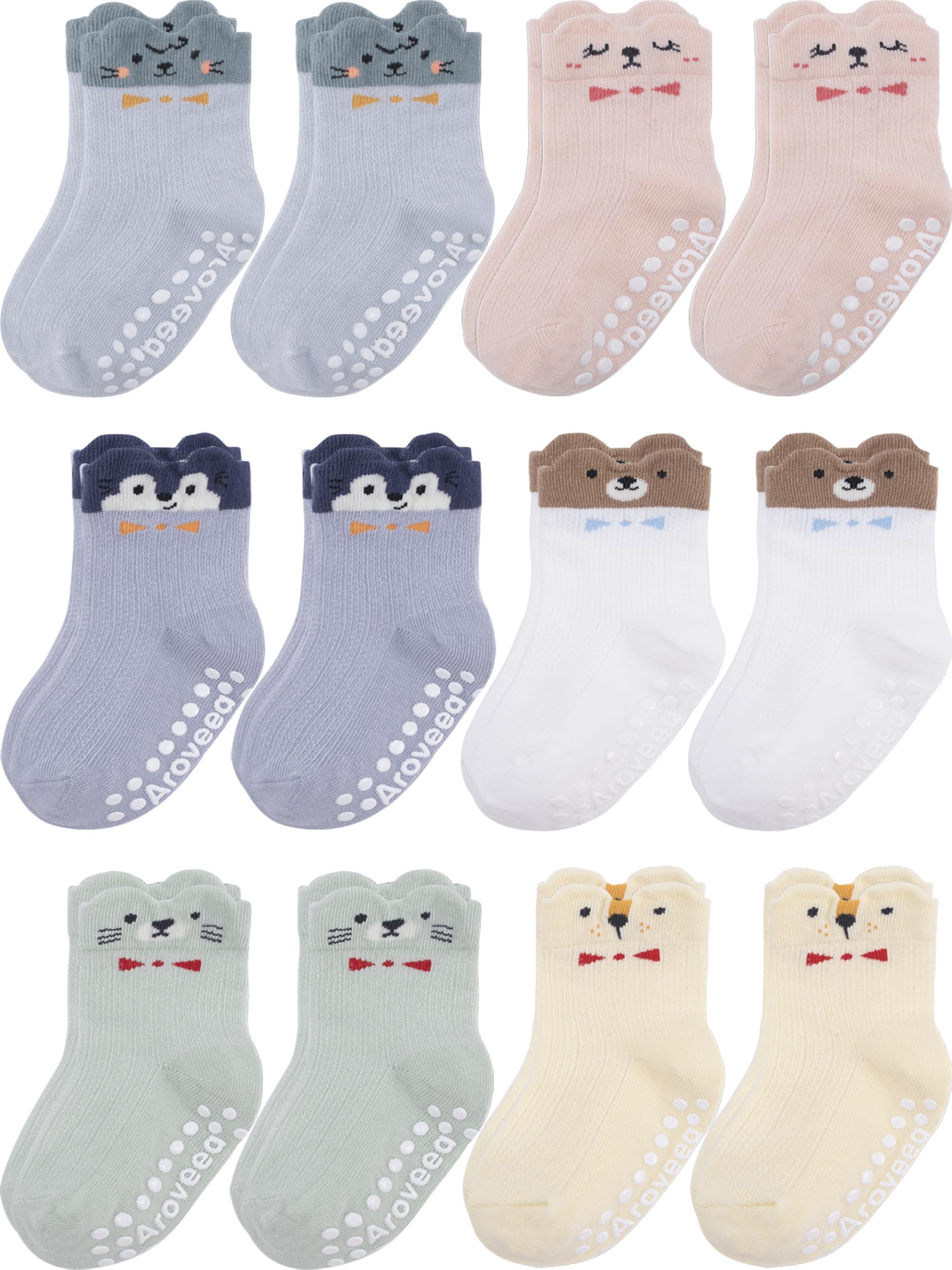Aroveea Toddler Socks Cotton Non Slip Grip Ankle Baby 12 Pack for Kids Boys