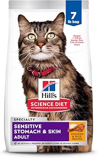 Hill's Science Diet Sensitive Stomach & Skin Dry Cat Food | #1 Veterinarian Recommended, Adult Formula, Chicken & Rice, 7 lb. Bag (Updated Formula)