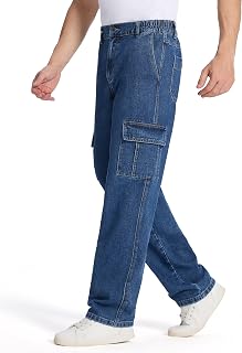 Tapata Jeans cargo da uomo con vestibilità comoda, vita elastica, 6 tasche, gamba dritta, pantaloni da lavoro