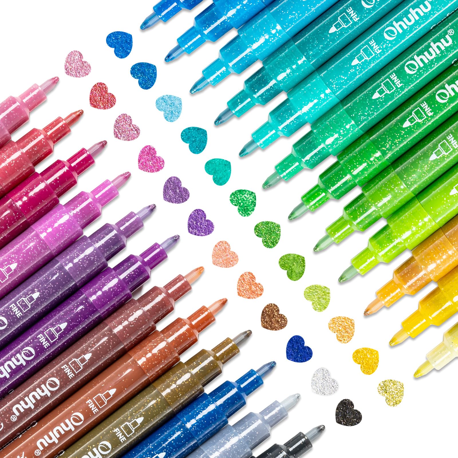 Ohuhu Acrylic Glitter Markers 24 Colors Fine Tip for Painting Coloring | AP Cert