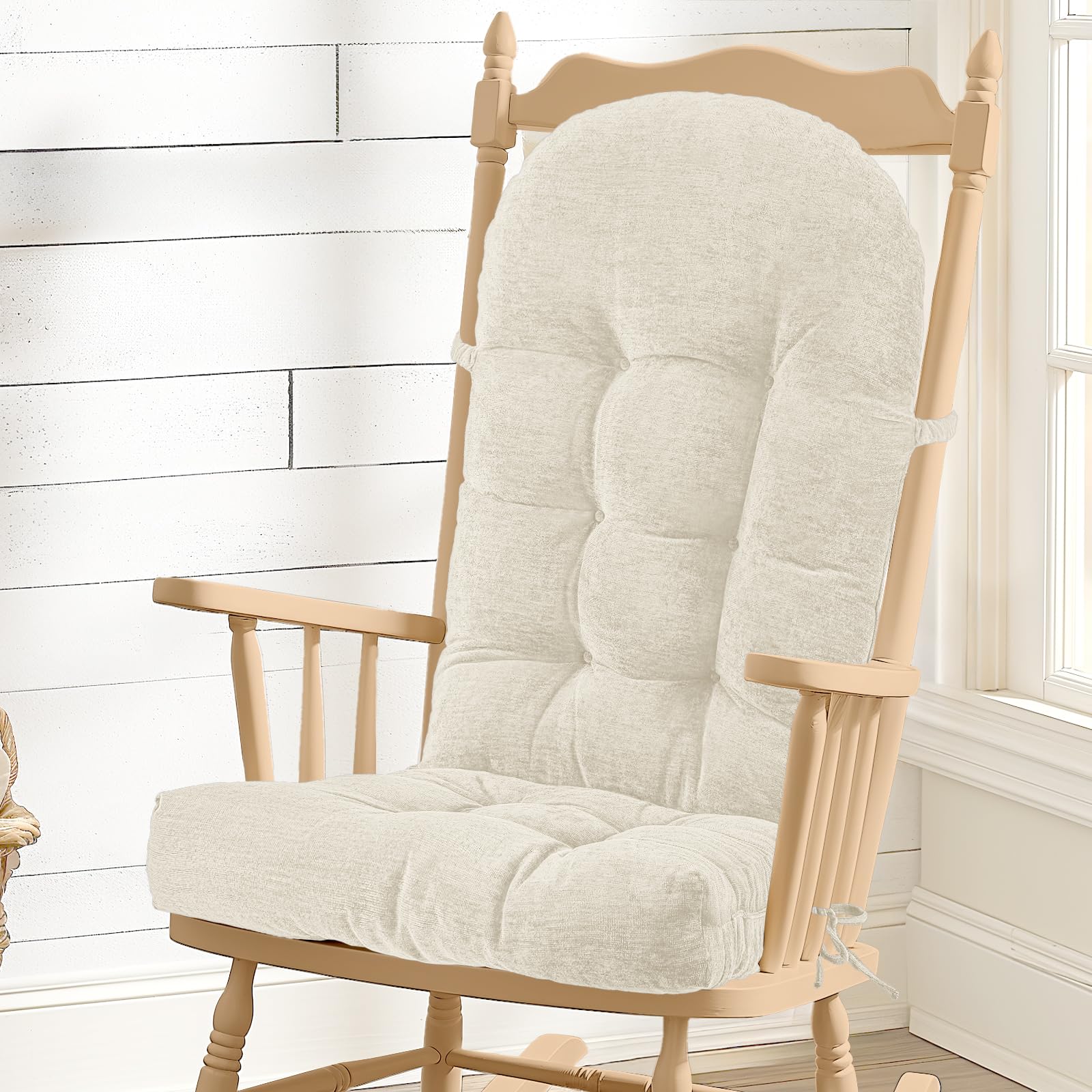 ROFIEJOX Rocking Chair Cushion - Soft Chenille Fabric Seat Pad with Tufted Desig