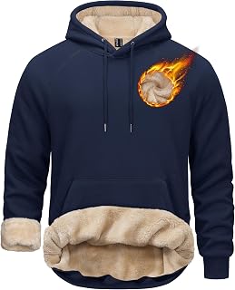 TACVASEN Men's Pullover Hoodie Thick Sherpa Lined Kangaroo Pocket Winter Windproof Warm Fleece Hoodie Athletic Sweatshirts