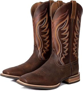 Palitutu Men's Cowboy Boots, Square Toe Full-Grain Leather Western Boots