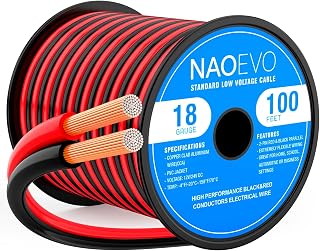 NAOEVO 18 Gauge Wire 2 Conductors, CCA Red Black Electrical Wire, 100FT